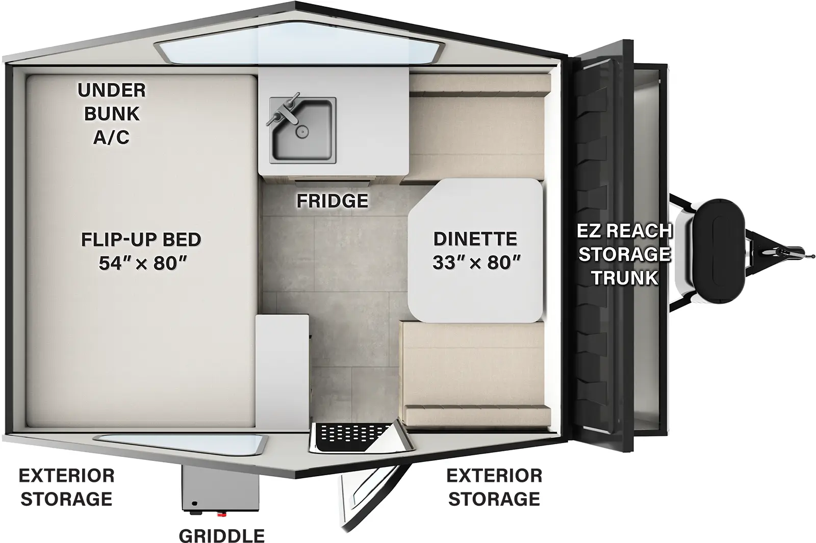 The Rockwood Hardside Pop-Up Campers A101RB floorplan features include: hard sides.